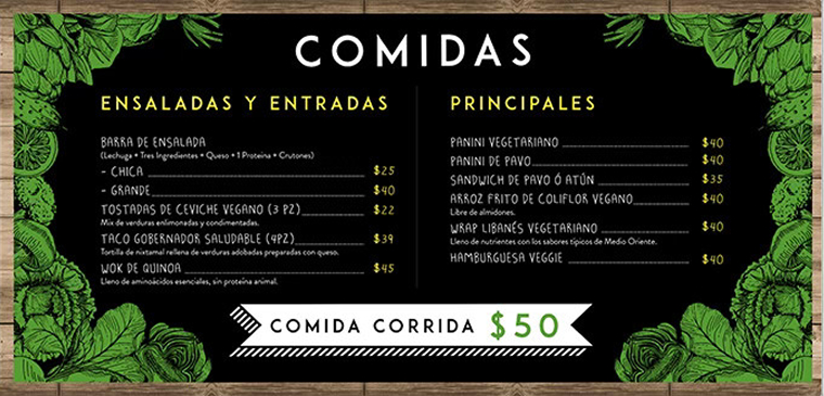 Diseño de menú para cafetería