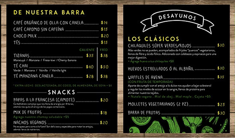 Diseño de menú para cafetería